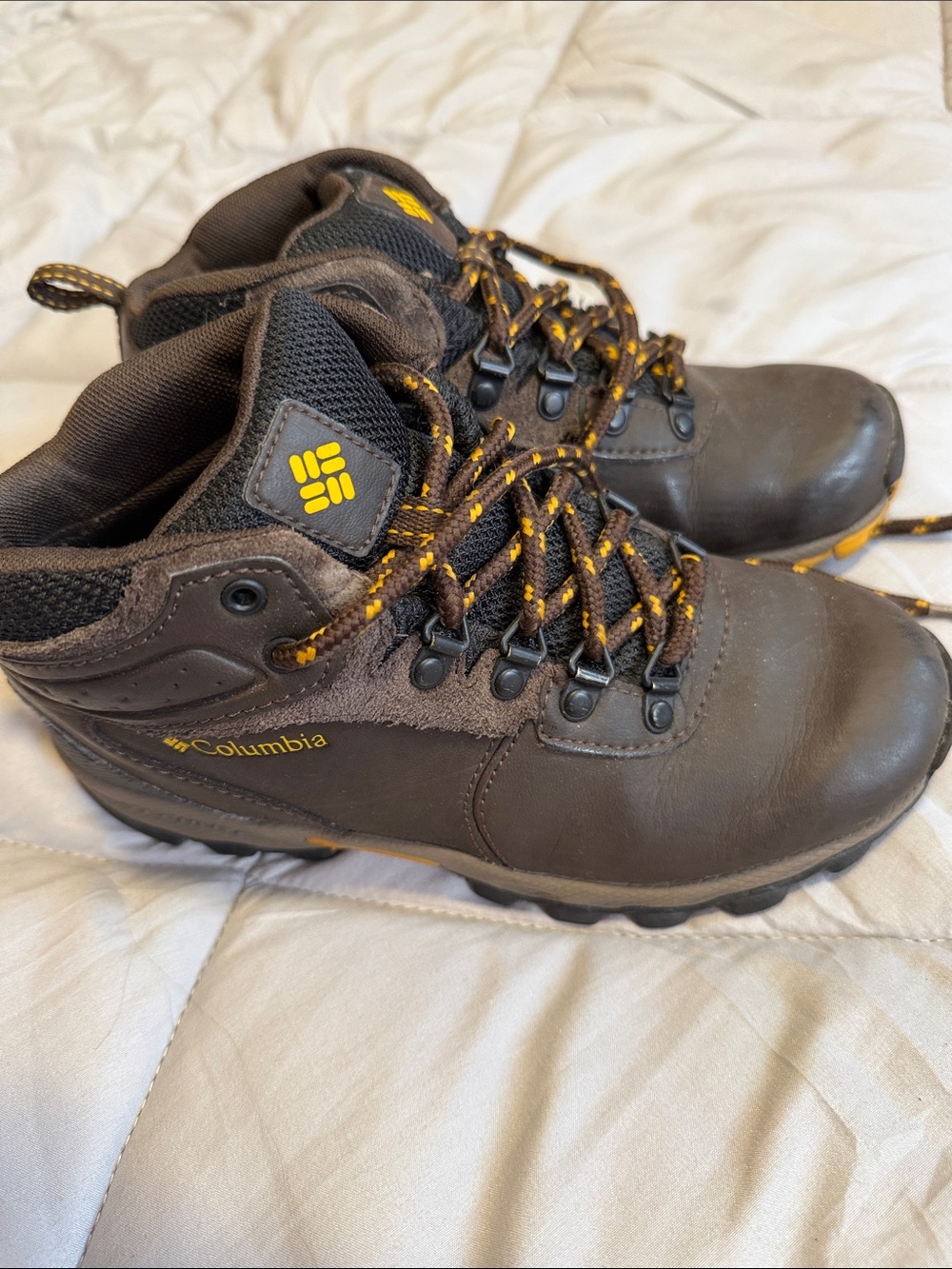 Columbia Brown Kids' Hiking Boots with Yellow Accents